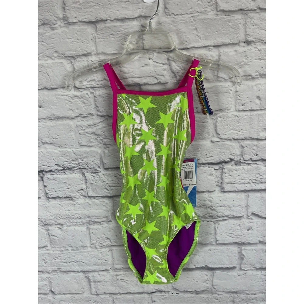 TYR The Finals Youth Girls Astrofoil Flutterback Star Swimsuit Size 26 NEW
